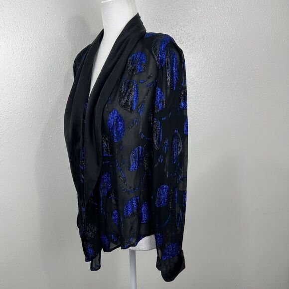 Vintage Lisa & Scott Blazer Women 4 Black Blue Metallic Open Front Party Outer - Picture 2 of 15